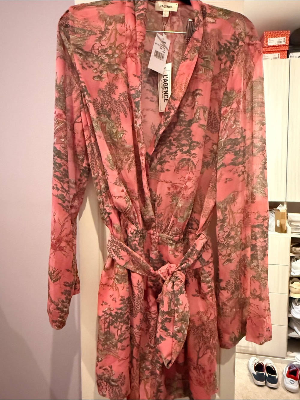 L'AGENCE Pink Printed Wrap Romper Size 12
